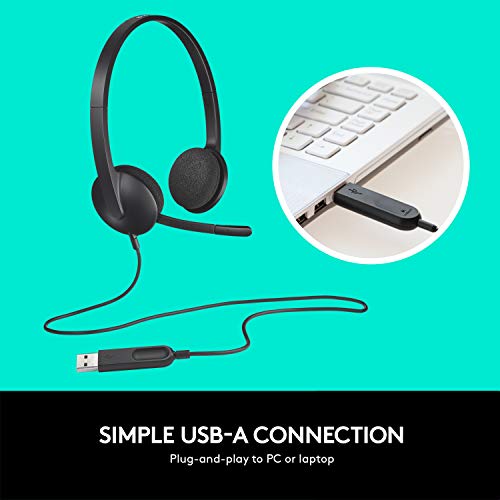 Logitech H340 Wired Stereo Headset for Windows and Mac, USB-A, Black