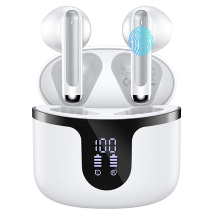 Wireless Earbuds, Bluetooth 5.4 Headphones HiFi Stereo with 4 HD Mic, 50H Playtime Bluetooth Earbuds with Dual LED Display, IPX7 Waterproof Wireless Earphones, Touch Control Ear Buds,USB-C - color: Brightening-A