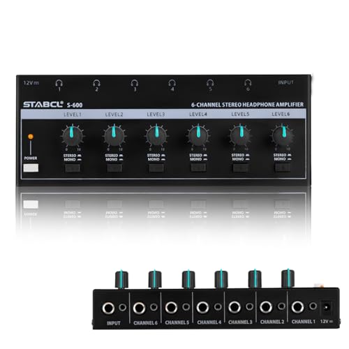 Headphone Amplifier 6 Channel, Stereo Headphone Amp with 3.5mm&6.35mm Input and Output, Metal Portable Studio Headphone Amp Splitter, Headphone Mixer with Mono and Stereo for Recording Studios - size: 6
