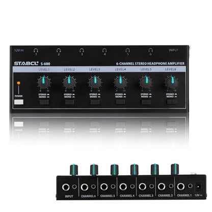 Headphone Amplifier 6 Channel, Stereo Headphone Amp with 3.5mm&6.35mm Input and Output, Metal Portable Studio Headphone Amp Splitter, Headphone Mixer with Mono and Stereo for Recording Studios - size: 6