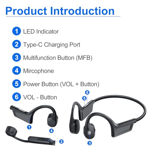 Bone Conduction Headphones, Bluetooth 6.0 Open Ear Headphones with HD Mic, 10Hrs Playtime Wireless Sports Earphones, IP67 Waterproof Headset for Running, Cycling, Hiking, Driving