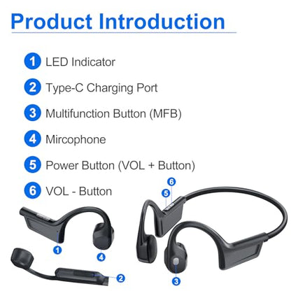 Bone Conduction Headphones, Bluetooth 6.0 Open Ear Headphones with HD Mic, 10Hrs Playtime Wireless Sports Earphones, IP67 Waterproof Headset for Running, Cycling, Hiking, Driving