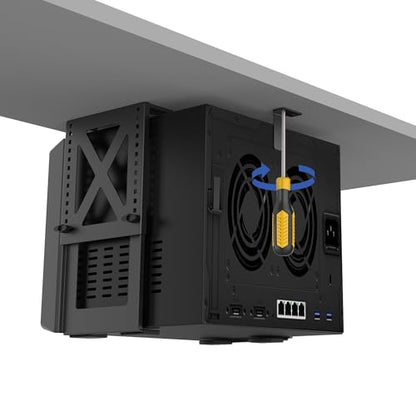 Under Desk PC Mount, Adjustable 5.6-11.2in, 33lb Steel, Ventilated