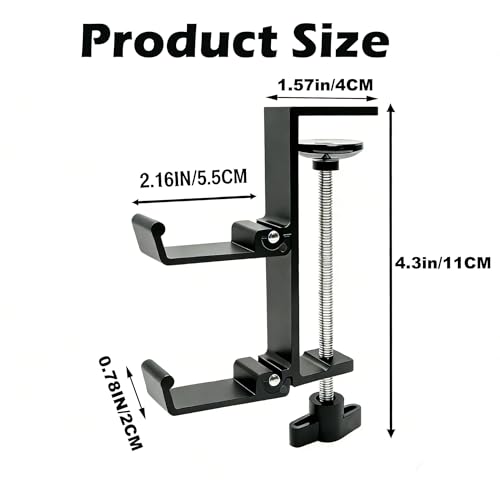KISOY Modern Table Purse Hook, Under-Desk Accessory Hanger, Black and White Clamp-On Design for Bags, Headphones and Keys (Style3(Black-Double-Hook), 2) - style: Style3(Black-double-hook)