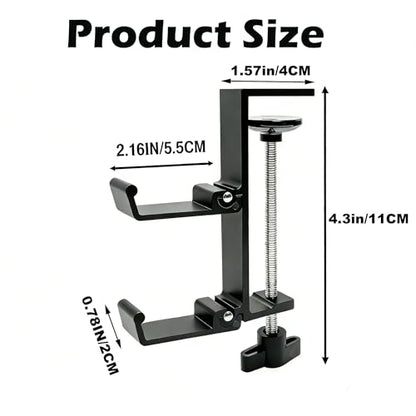 KISOY Modern Table Purse Hook, Under-Desk Accessory Hanger, Black and White Clamp-On Design for Bags, Headphones and Keys (Style3(Black-Double-Hook), 2) - style: Style3(Black-double-hook)