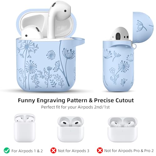 Lerobo for AirPod Case 2nd/1st Generation with Keychain | Flower Engraved Soft Silicone Shockproof Cover for AirPods 2 Case, Wireless Charging, Led Visible, One-piece Design, Lilac - color: Lilac