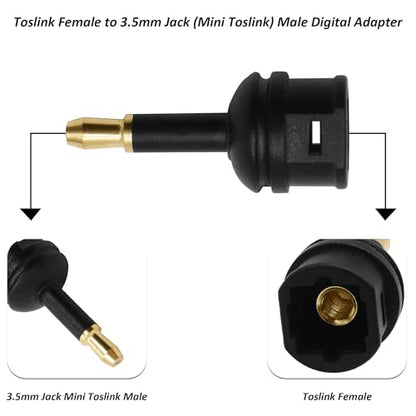 3.5mm Mini Toslink Adapter Digital Fiber Optic Audio Connector | Toslink Female to 3.5mm Mini Male Jack Converter,for Optical Audio Cable Laptop TV Sound Bar Home Theater