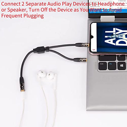J&D 3.5 mm to 2X 3.5 mm Cable, Gold Plated Joint Copper Shell Heavy Duty 3.5mm 1/8 inch TRS Female to Dual 3.5 mm 1/8 inch TRS Male Y-Splitter Stereo Audio Adapter Cable for Headphone, 1.96 Feet - size: 1.96 Feet