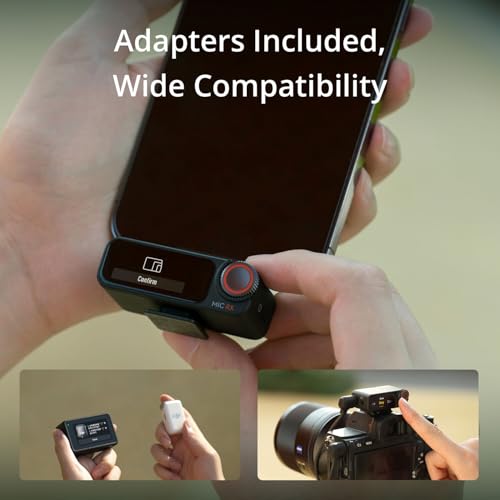 DJI Mic 2 (2 TX + 1 RX + Charging Case), Wireless Lavalier Microphone, Noise Cancelling, 820 ft. Range, Microphone for iPhone, Android, Camera Bundle with 2X Omnidirectional Condenser Lavalier Mics