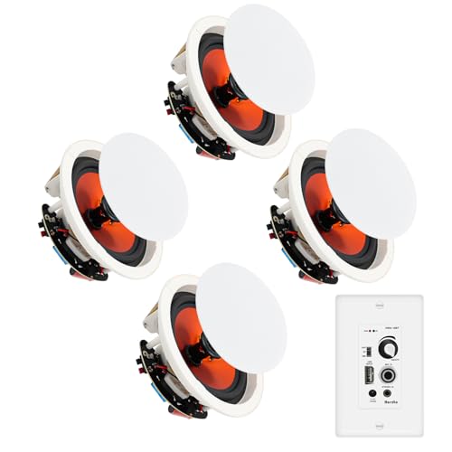 Herdio 4'' Bluetooth Ceiling Speakers 480W 2-Way Flush Mount Speakers System with Wall Amplifier Receiver for Home Theater Office (2 Pairs, Paintable-Grille) - size: 4inch