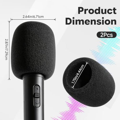 Foam Microphone Cover, 2Pcs Black Headset Mic Windscreen Covers, Soft Microphone Protectiors Caps for Standard Handheld Microphone, Studio, Podcast Recording, Host, Presenter, Anchor, KTV
