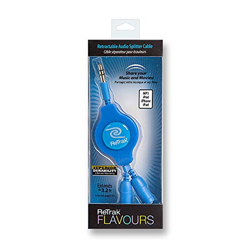 ReTrak Retractable Headphones Splitter, Blue ( ETCABLESPLBU) - color: Blue