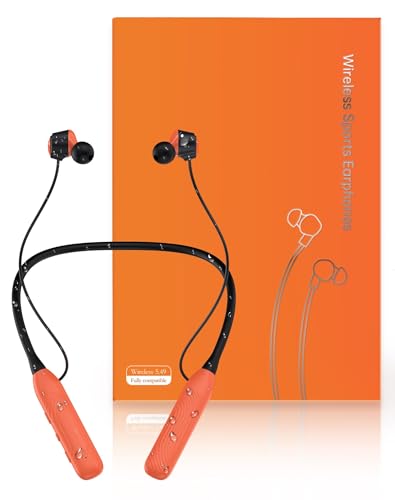 JL&MI Neckband Bluetooth Headphones, 1000H Extra Battery Life Magnetic Earbuds Noise Cancelling, 80H Playtime Running Headphones Around Neck with Mic, Wireless HiFi Stereo Earphones, Orange - color: Orange