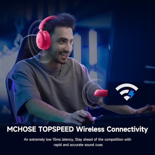 MCHOSE V9 PRO Wireless Gaming Headset 7.1 Surround Sound for PS5 PS4 PC Switch TOPSPEED Gaming Headphones, Noise Canceling Mic, 250Hr Battery, Low 15ms Latency, Lightweight, BT 5.3 FPS Games Rose&Red - color: V9PRO-RoseRed
