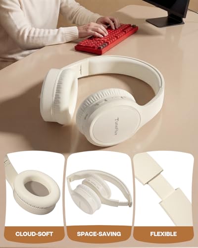TuneFlux Bluetooth Headphones,70H Playtime Bluetooth 6.0 Wireless Headphones,3 EQ Music Modes Foldable Lightweight Over Ear Headset with Clear Call,HiFi Deep Bass for Home Office Travel (Beige) - color: Beige