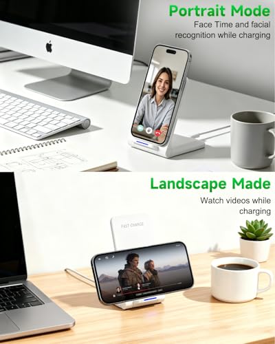 Wireless Charger Stand, Foldable, 15W Fast Wireless Charging Station Compatible with iPhone 17 16 15 14 13 12 Pro Max, Phone Charger Dock for Samsung Galaxy S26 S26+ S25 S24 S23 S22 Note 20 & Android - color: White
