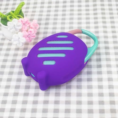 Soft Silicone Case for JBL CLIP5 Bluetooth Speaker Protective Cover Anti-Slip and Anti-Fall Fun Design with Paw Prints & Eyes Solid-Color Protector Sleeve (Purple) - color: Purple