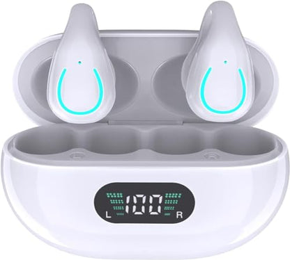 Obbug Clip-On Open Ear Headphones Wireless Bluetooth 5.3 Earbuds with Earhooks 80 Hours Playtime with Charging Case,IPX4 Waterproof Earphones for Running, Walking, Workout (White) - color: White