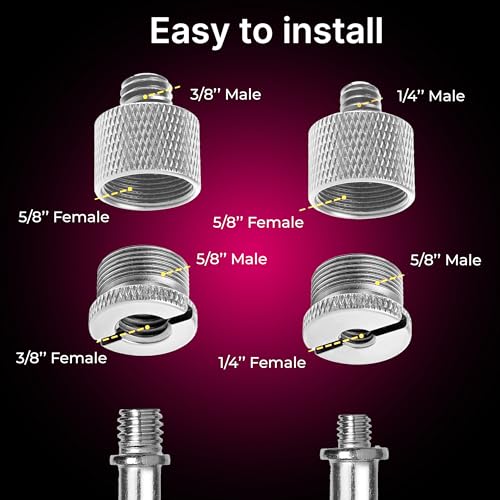 Mic Stand Adapter Set 8 pc - Metal Tripod Adapters Female-Male 5/8-3/8, 3/8-5/8, 5/8-1/4, 1/4-5/8 ADP02 Silver - color: Silver