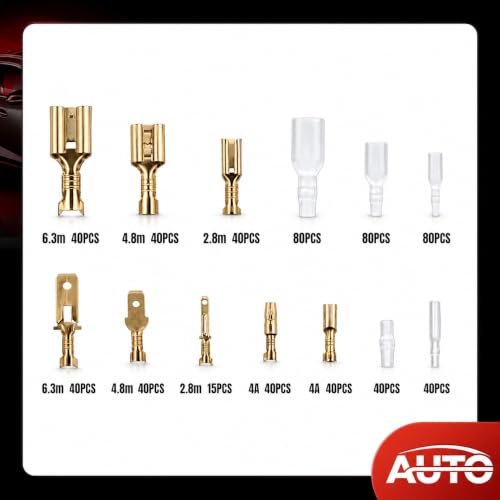 640Pcs 2.8/4.8/6.3mm Crimp Terminal Block Assortment Kit | Quick Splice Male and Female Wire Spade Connector for Car Audio Speaker Electrical Wiring