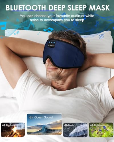 LC-dolida Sleep Headphones, Sleep Mask Bluetooth Wireless Music Eye Mask, Sleeping Headphones for Side Sleepers Sleep Mask with Bluetooth Headphones Ultra-Thin Stereo Speakers Perfect for Sleeping - color: Deep Blue