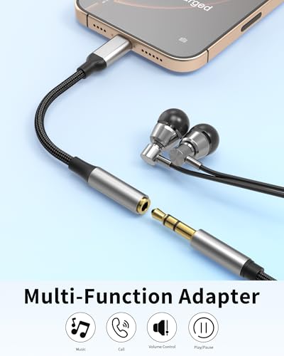 Bkduice USB C to 3.5mm Headphone Jack Adapter with DAC Chip, 2 Pack HiFi USB-C to Audio Dongle Compatible with iPhone 16 15 Pro Max, Galaxy S25 S24 S23 S22, iPad Pro, MacBook, USBC to Aux Adapter