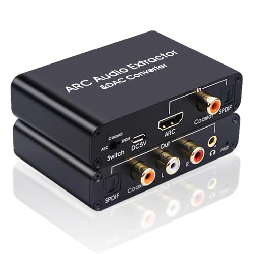 HDMI ARC Audio Extractor, AMANKA DAC Converter 192KHz Digital to Analog Audio Converter, Optical/SPDIF Coaxial HDMI ARC to Optical/SPDIF Coaxial Stereo L/R 3.5mm Jack for TV - size: ARC-DA