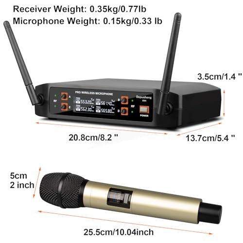 Depusheng DX4 Wireless Microphone with 4 Professional UHF Dynamic Mic Cordless Handheld Microphone System for Karaoke Singing Party Church Wedding PA Speaker