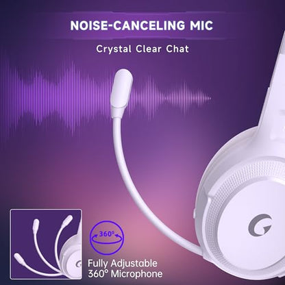 AOC Wireless Gaming Headset for PS5, PS4,PC, 2.4GHz Gaming Headphones | Bluetooth 5.3, 360° Noise Cancelling Mic, 20ms Low-Latency, 50+Hr Battery, 53mm Speaker, 3D Surround Sound, Type-C- White