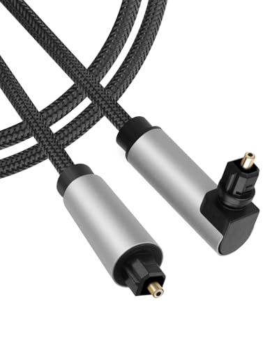 90 Degree Optical Cable for Soundbar to TV, Right Angled Toslink Plug Digital Optical Audio Cable for Home Cinema, Stereo System (2m / 6.56ft)