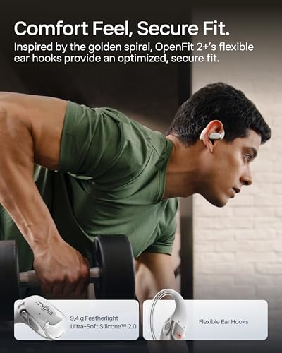 SHOKZ OpenFit 2+ Open-Ear Earbuds, Grey, Dolby Audio,Wireless Charging | Soft Ear Hooks； IP55 Water-Resistant; USB-C Fast Charging；48H Playtime; Gym/outdoor/home use - color: Grey, style: Dolby Audio / USB-C&Wireless