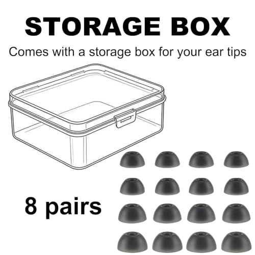 Replacement Ear Tips Compatible with Sony LinkBuds Fit Earbuds | Soft Silicone Eartips with Portable Storage Box (8 Pairs, Black, XS/S/M/L)