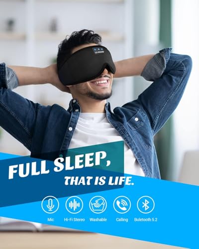 Sleep Mask with Headphones Bluetooth 5.4, LC-dolida Wireless Music Eye Mask for Sleeping Headphones with Soft Silk Cooling Breathable,Ultra-Thin Stereo Speaker for Side Sleepers-Raven - color: Raven