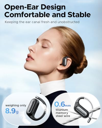 truefree DS1 Open-Ear Headphones, Bluetooth 6.0 Wireless Earbuds | Ear Hooks, Spatial Sound, 4 Mics Clear Calls, 40H Playtime, Multipoint Connection, IPX5-Rated for Sports, Snug Fit