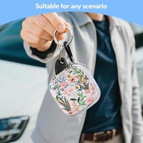 Unique Patterned Portable EVA Earbud Case with Carabiner | Printed Earbud Holder With Sturdy Carabiner, Multi-Use Storage For Earphones, Headphones, SD Cards & Small Electronic Chips - color: White Flowers