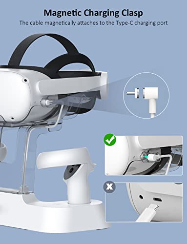 NexiGo Charging Dock for Oculus Quest 3 and 2 with LED Light [On/Off], [Support Elite Strap with Battery], Headset Display Holder and Controller Mount, 2 Rechargeable Batteries
