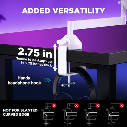 InnoGear Mic Arm Low Profile Microphone Boom Arm Mic Stand 360° Flex, White | Vibration Resistant, 3.3 lbs Weight Capacity, Extendable up to 25.6", Multiple Adapters, for Desk Thickness Within 2.75" - color: White, style: Low-profile A