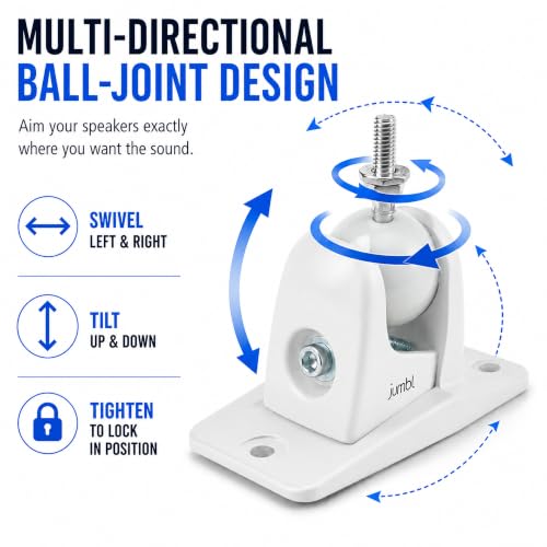 Jumbl SINSB7W ProGrip Ultra Stainless Steel Speaker Wall Mount Bracket White, Pair of 2 - Thread Size: 1/4-20 - Holds up to 10 Lbs - color: White