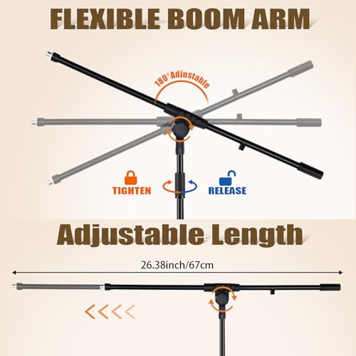 Tellegloww 1 Pcs Mic Stand Tripod Boom Adjustable Height 75 Inches