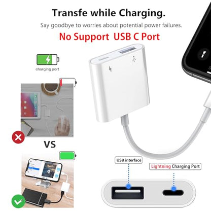 KikoSaka Lightning to USB Camera Adapter with Lightning Charging Port | USB 3.0 Female OTG Cable Keyboard Mouse for iPhone 14 13 12 11 X 8 7 6 No Support USB C, SSD, Hard Disk