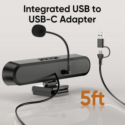 Inwa Computer Speakers with Microphone for Desktop PC, USB Wired Clip On Computer Sound Bar, Plug-n-Play Laptop Speaker w/Mic for Meeting/Gaming/Learning, Clear Audio, Easily Clamps to Monitors