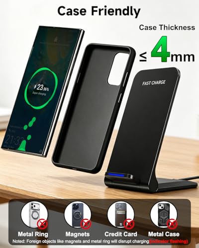 Wireless Charger Stand, Foldable, 15W Fast Wireless Charging Station Compatible with iPhone 17 16 15 14 13 12 Pro Max, Phone Charger Dock for Samsung Galaxy S26 S26+ S25 S24 S23 S22 Note 20 & Android - color: Black
