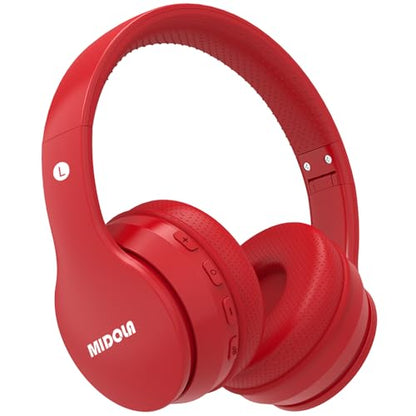 MIDOLA Kids Headphones Bluetooth 5.3 Wireless 60H Play Time Volume Limit 85/110dB Over Ear Foldable Protection Headset/Wired AUX Cord Mic for Children Boy Girl Travel School Phone Pad Tablet Red | Adjustable Headband Foldable Over-Ear Lightweight Headsets