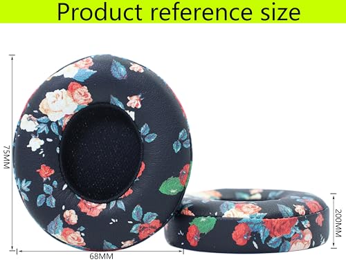 Replacement Ear Pads Compatible with Beats Solo 3.0 Wireless Black Flower | for Beats Solo2 wired headphones Memory Foam/Protein Leather Earpads Earmuffs(Not for Studio headphones) - color: Black Flower