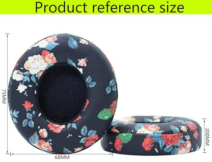 Replacement Ear Pads Compatible with Beats Solo 3.0 Wireless Black Flower | for Beats Solo2 wired headphones Memory Foam/Protein Leather Earpads Earmuffs(Not for Studio headphones) - color: Black Flower