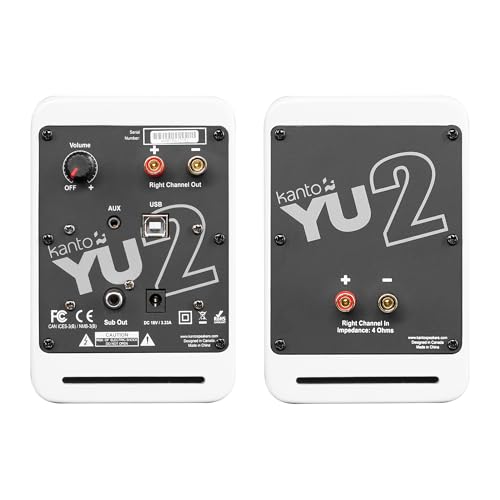 Kanto YU2MW PC Gaming Desktop Speakers | 3" Composite Drivers | 3/4" Silk Dome Tweeter | Class D Amplifier | 100 Watts | Built-in USB DAC | Subwoofer Output | Pair | Matte White - color: Matte White