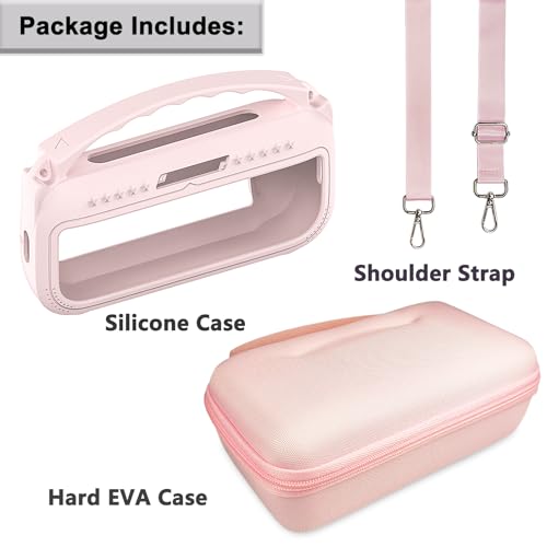 JCHPINE Silicone Cover and Carrying Case for Bose SoundLink Flex Speaker | Protective Cases with Handle and Shoulder Strap, Soft Silicone Cover and Hard Travel Case (Pink) - color: Pink Case