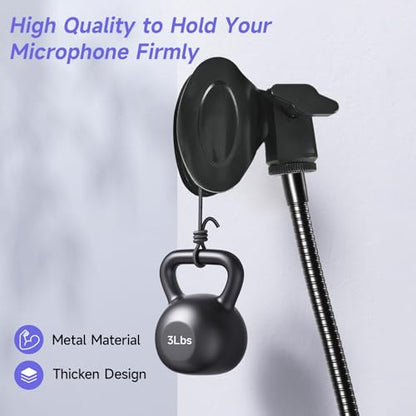 Flexible Gooseneck Microphone Holder & Quick-Release Mic Clip with Adapter Clamp, Compatible with Standard 3/8" Thread Microphones for Studio Streaming