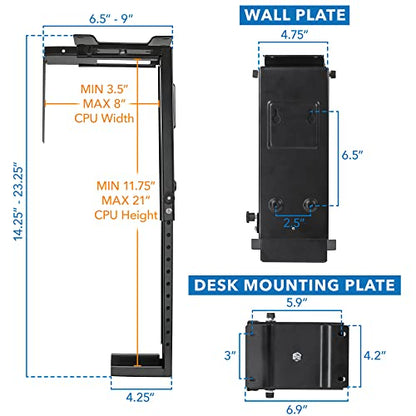 Mount-It! CPU Under Desk Mount Bracket - Computer Tower Wall and Under Counter Holder, 360 Degree Swivel Adjustable Height and Width Wall-Mountable - size: small, large
