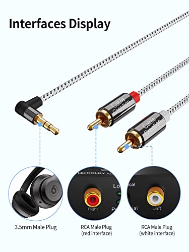 CableCreation 3.5mm to RCA Cable 10FT, Angle 3.5mm to 2RCA Audio Y Splitter | HiFi Sound, RCA to Aux Stereo Splitter for Smartphones, MP3, Tablets, Speakers, Echo Dot, Home Theater, HDTV, 3M - color: Black&White, size: 10FT